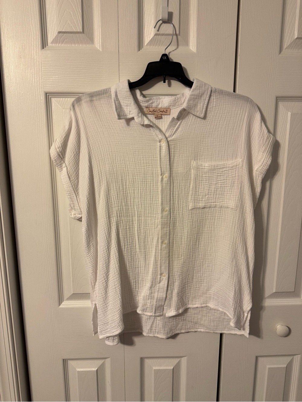 Coastal Comfort Cotton Gauze Button-Down Shirt - White